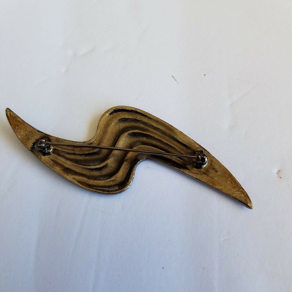 Vintage ABSTRACT RIBBON BROOCH Pin Gunmetal Grey Costume Jewelry - Picture 4 of 4